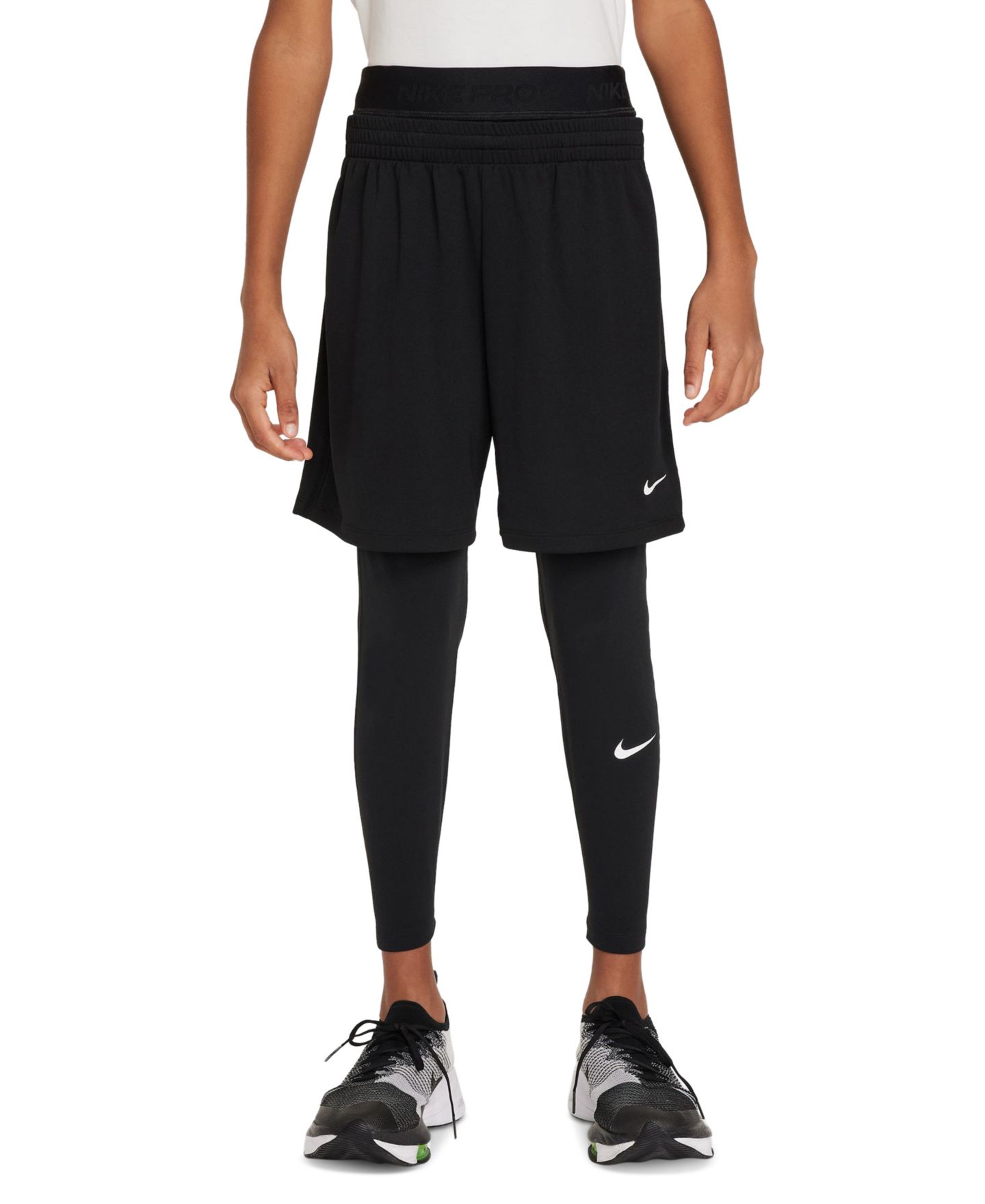Леггинсы Nike Pro Dri-FIT Stretch Performance Leggings для мальчиков, цвет: Чёрный / Белый — фото 1