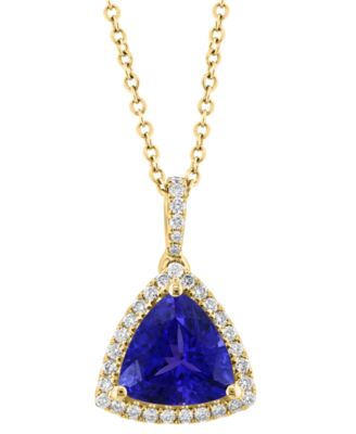 EFFY&reg; Tanzanite (1-1/2 ct. t.w.) & Diamond (1/5 ct. t.w.) Trillion Halo 18" Pendant Necklace in 14k Gold