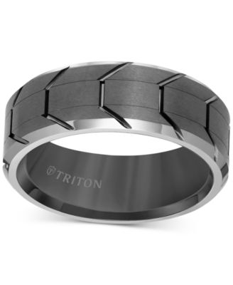 Men's Beveled Edge Tread Wedding Band in Gunmetal Gray Tungsten Carbide 