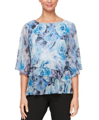 Alex Evenings Petite 3 4 Sleeve Tiered Hem Blouse Macy s