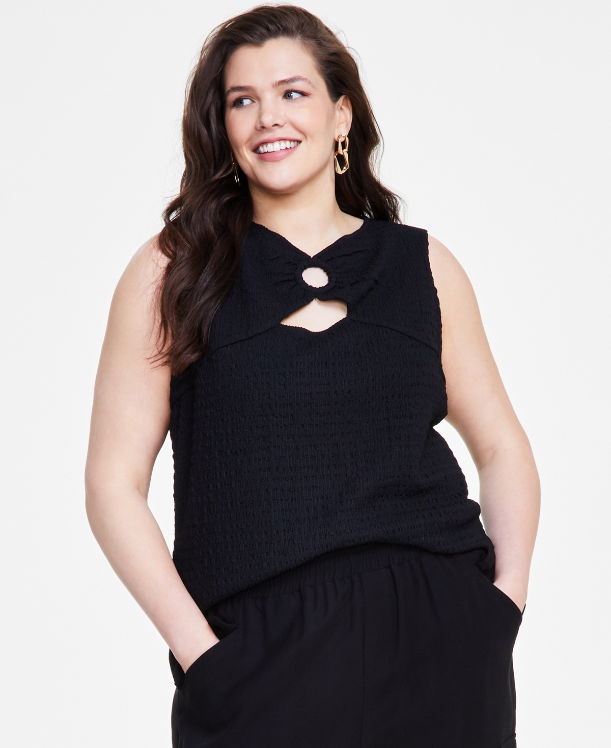 Plus Size Textured O-Ring Top, Created for Macy's - Fresco Blue