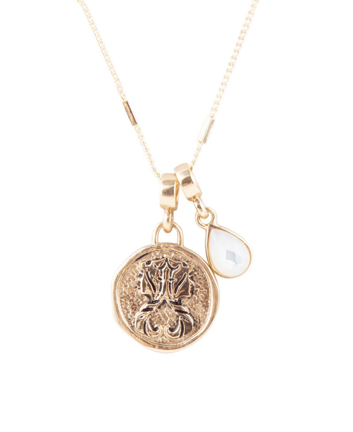 Zodiac Coin Genuine Teardrop Charm Necklace - Gemini-Genuine Mother of Pearl