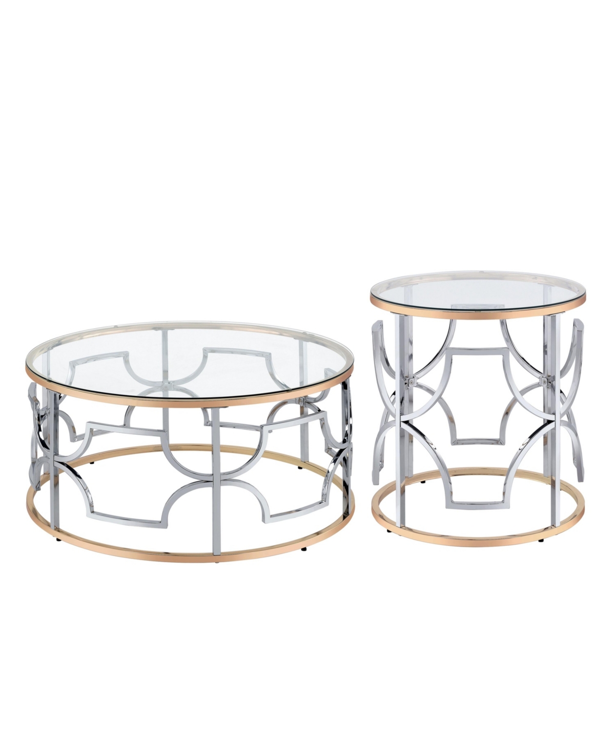 Furniture Of America 2-piece Metal, Glass Camille Modern Tempered Glass Top Table Set In Chrome And Gold