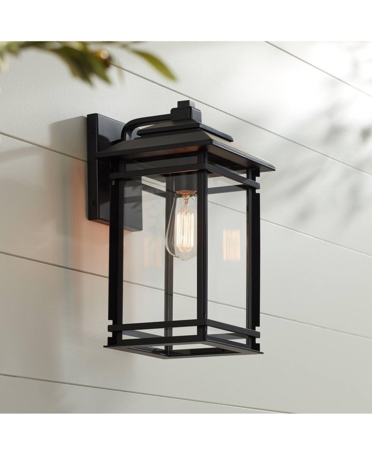 North House Mission Traditional Outdoor Wall Light Fixture Matte Black Metal 16" Clear Glass Shade for Exterior House Porch Patio Outside Deck Garage