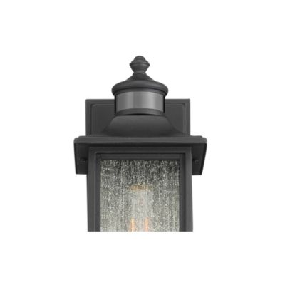 Mission Outdoor Wall Light Fixture Black Dusk to Dawn Motion Sensor 16 1/2" Seeded Glass for Exterior House Porch