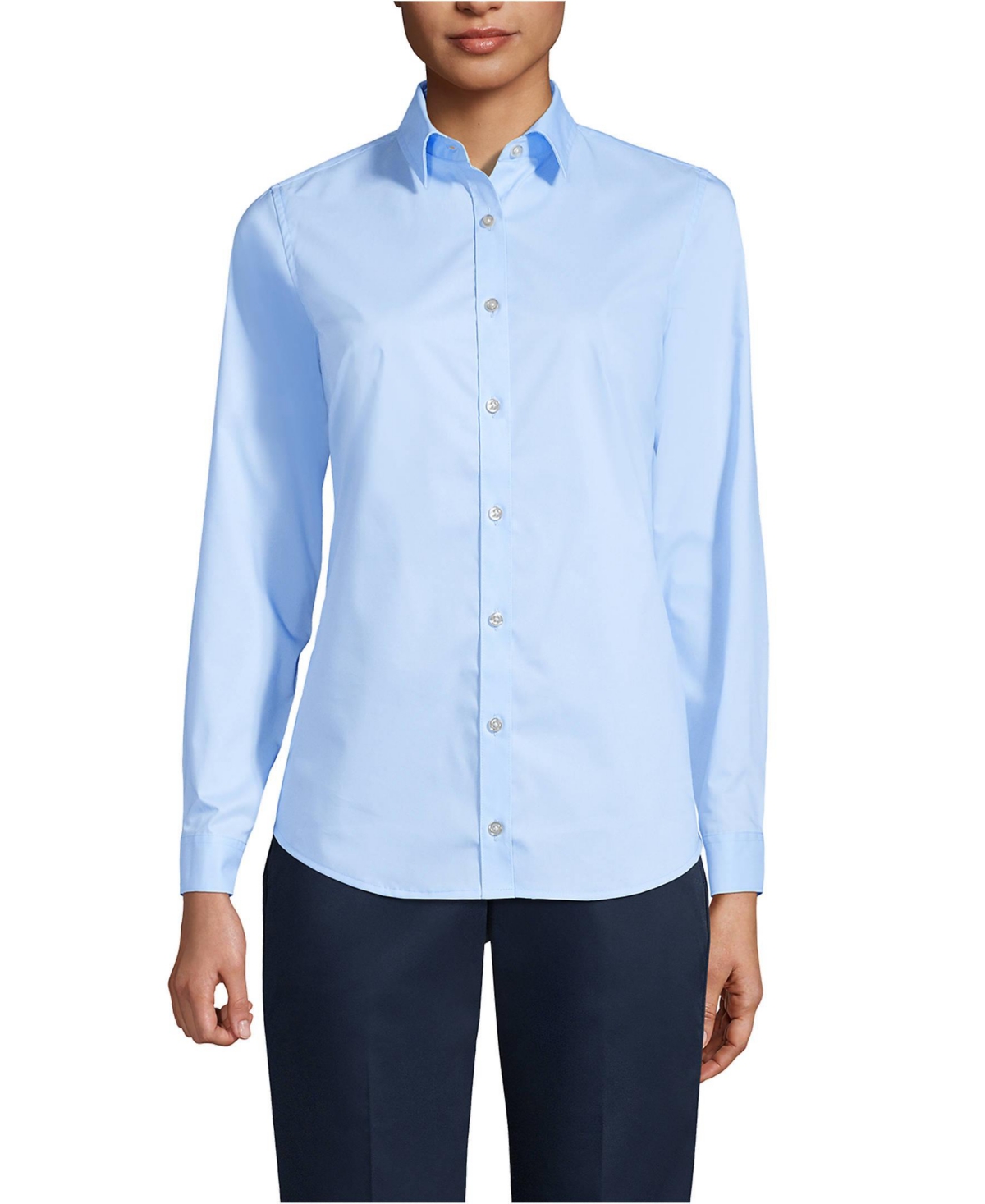 Lands' End Women's School Uniform No Gape Long Sleeve Stretch Shirt