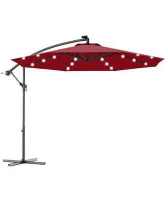 10 ft Patio Hanging Solar LED Umbrella Sun Shade with Cross Base