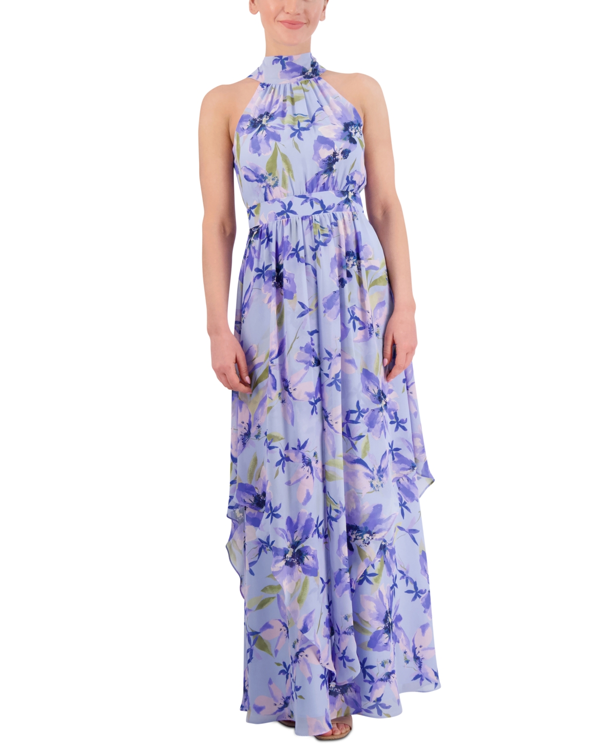Women's Printed High-Neck Sleeveless Chiffon Dress - Periwinkle