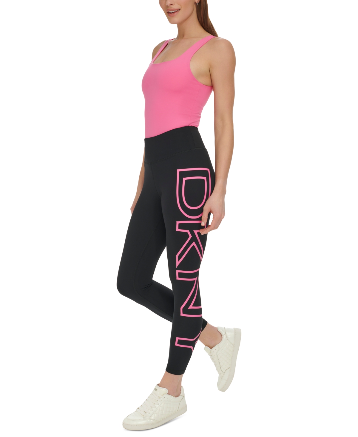 Dkny Sport Women's High-Waist Logo-Print 7/8 Leggings - Azalea Logo