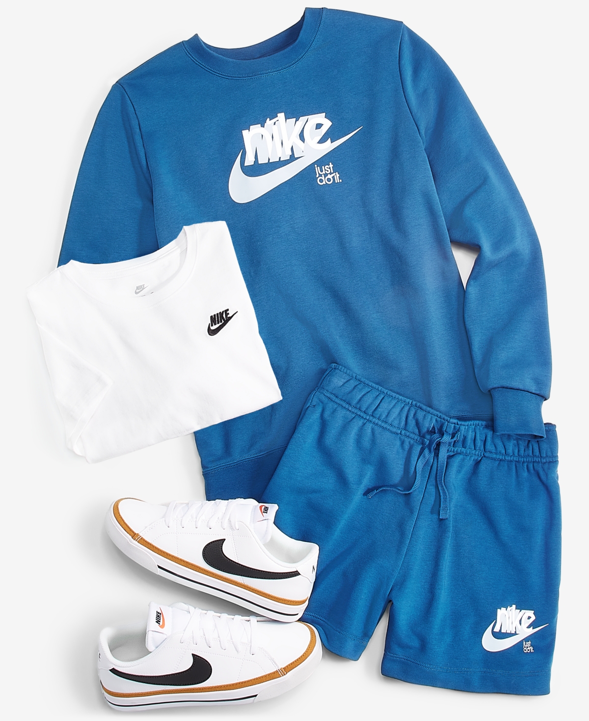 Nike Women's Sportswear Club French Terry Graphic Crewneck Fleece Sweatshirt -lt Armory Blue/white