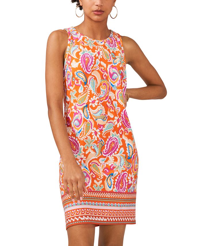 New Vintage Women Shift Dress Paisley Print Short Sleeve Back Zipper Boho Dress Plus Size Vestidos Black