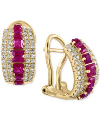 EFFY Collection - Ruby (1-1/3 ct. t.w.) & Diamond (1/2 ct. t.w.) Curved Hoop Earrings in 14k Gold