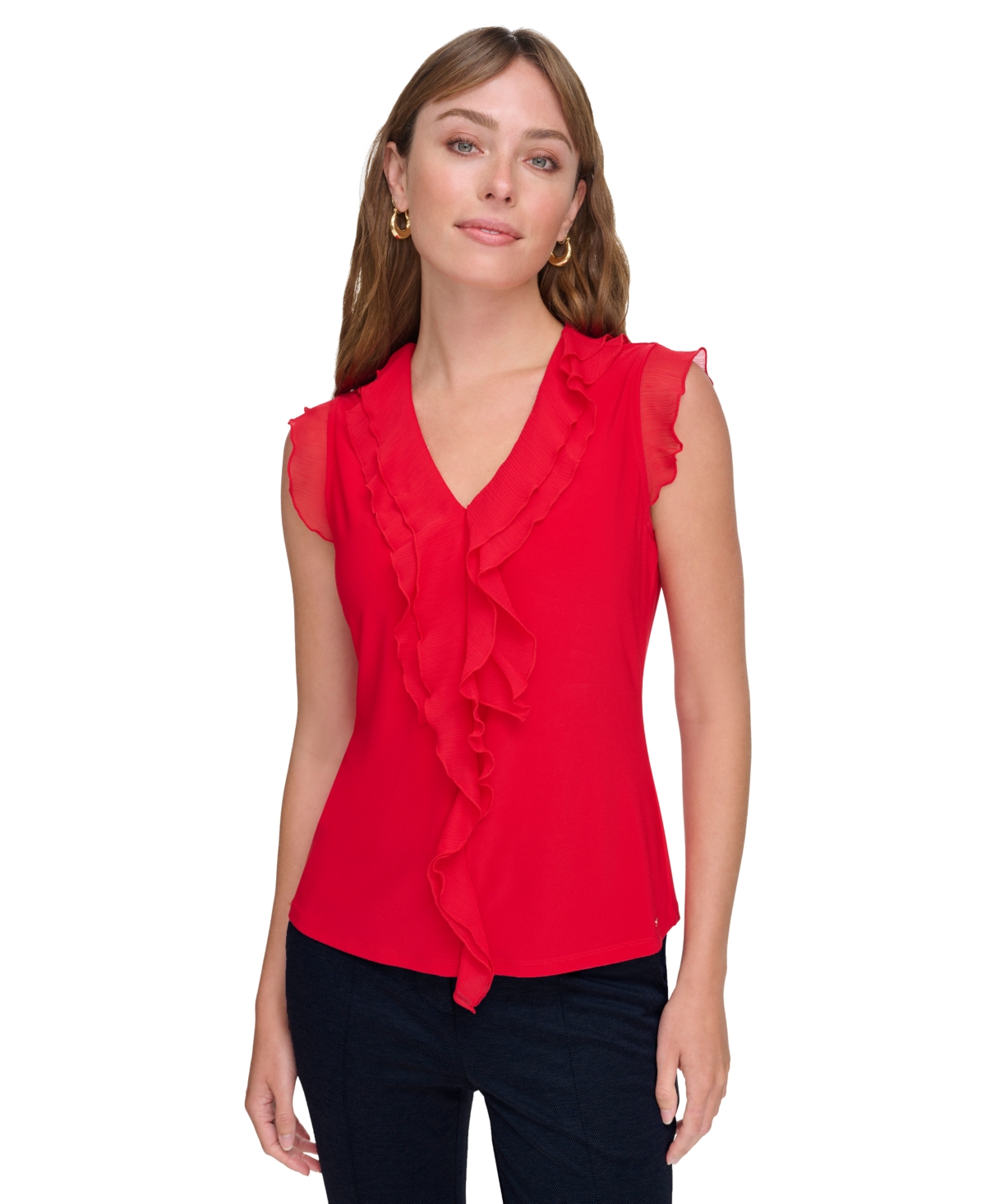 Tommy Hilfiger Women's Ruffled Mixed-media Top In Scarlet