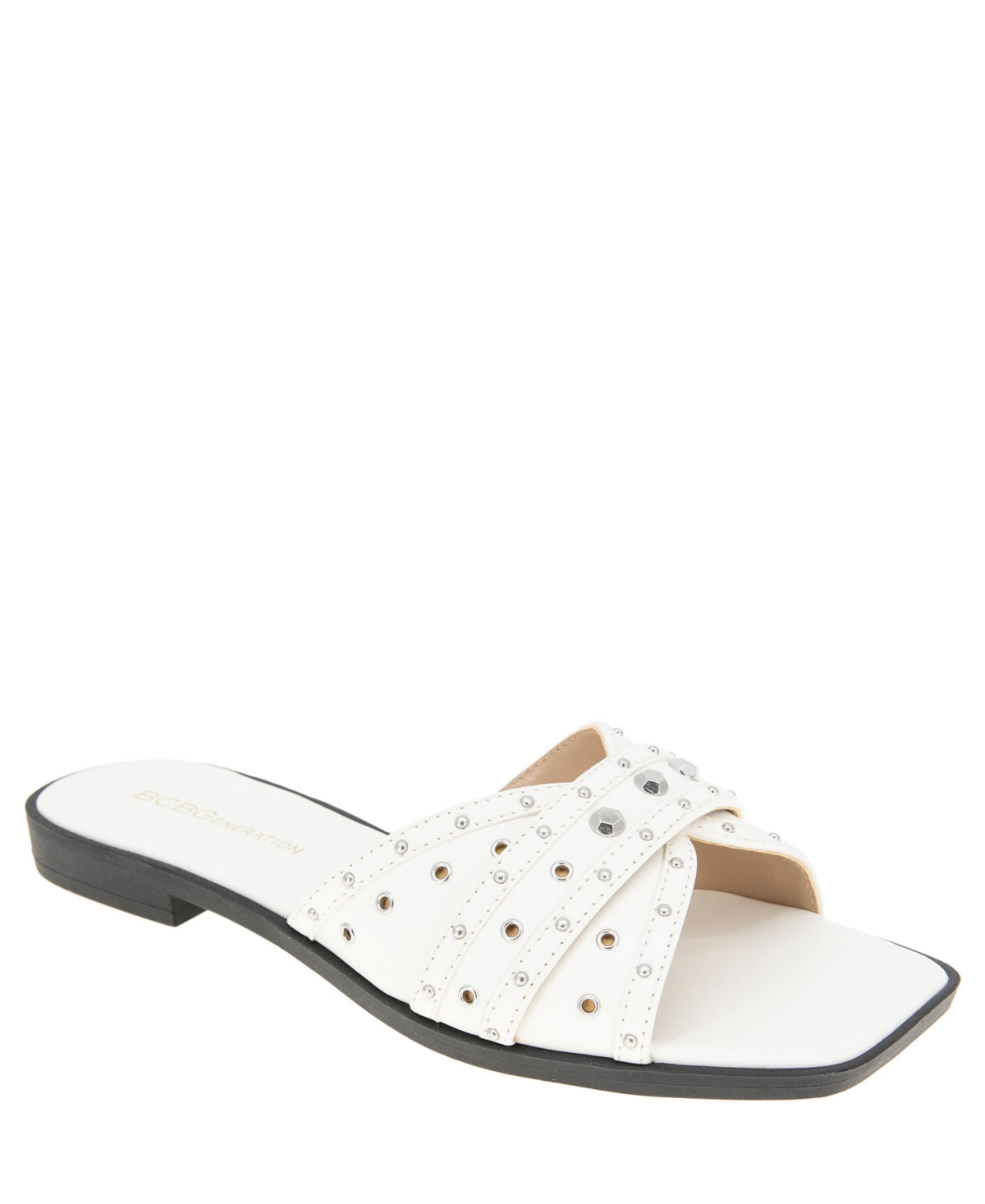 Shop Bcbgeneration Women's Lucca Studded Slide Flat Sandals In Bright White