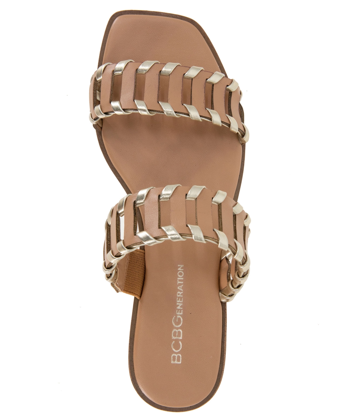 BCBGeneration Women's Lemah Woven Double Band Slide Flat Sandals - Platino