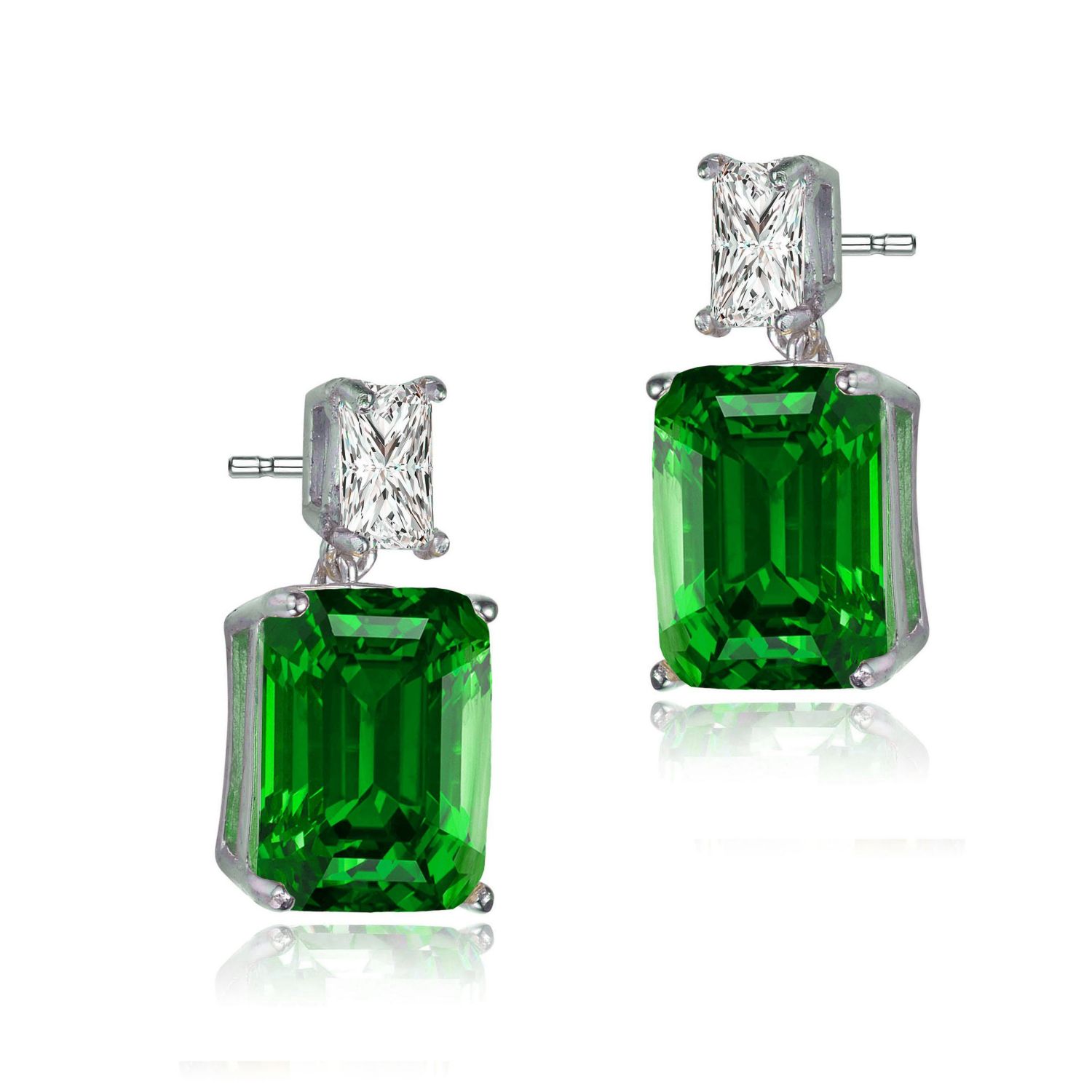 Brilliant White Gold Plated Colored CZ Stud Drop Earrings
