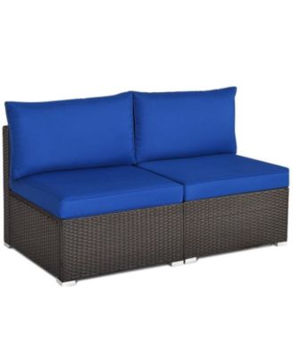 2 Pieces Patio Rattan Armless Sofa Set with 2 Cushions and 2 Pillows