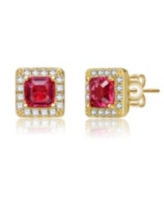 Classy Everyday wear Halo Square Stud Earrings - Red