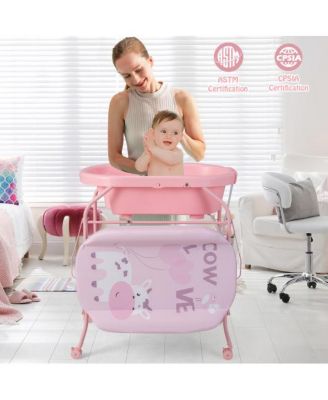 Portable Baby Changing Table with Storage Basket and Shelves