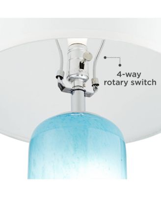 Nimbus Modern Accent Table Lamp 22" High Blue Art Glass with LED Nightlight White Drum Shade for Bedroom Living Room Bedside Office Kids