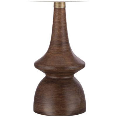 Mid Century Modern Table Lamp 24" High Walnut Faux Wood Brown Off White Linen Drum Shade for Bedroom Living Room House Bedside Office