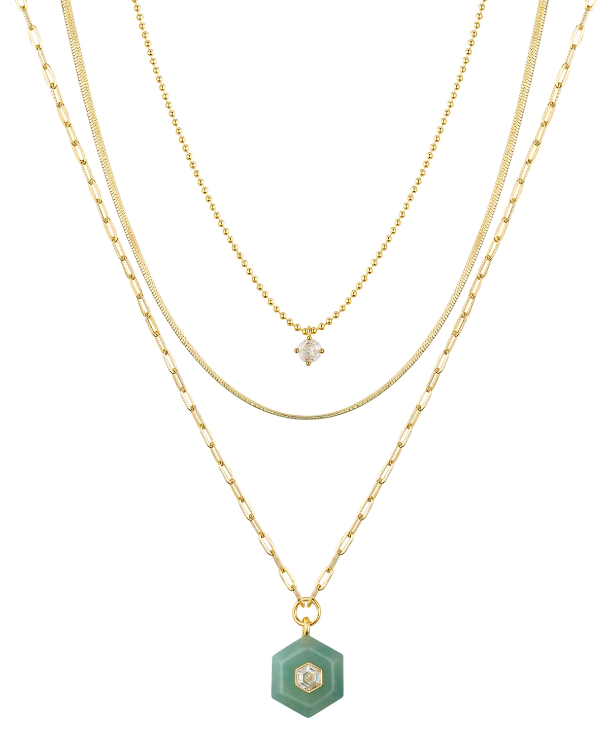 Cubic Zirconia and Amazonite Pendant Necklace Set - Gold