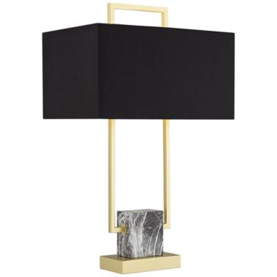 Carl Modern Table Lamp 24 3/4" High Gold Metal Gray Faux Marble Black Rectangular Shade for Bedroom Living Room Bedside Nightstand Office