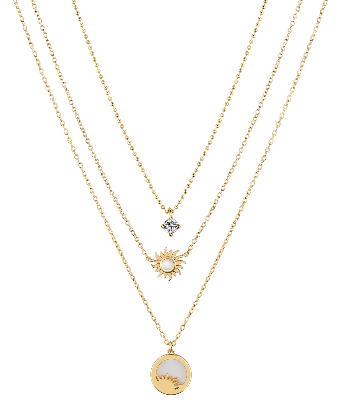 Unwritten Cubic Zirconia Mother Of Pearl Sun Pendant Necklace Set In Gold