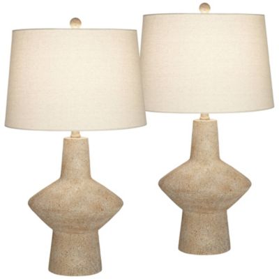 Cozumel 26 3/4" Tall Geometric Rustic Mid Century Modern Table Lamps Set of 2 Beige Living Room Off-White Shade