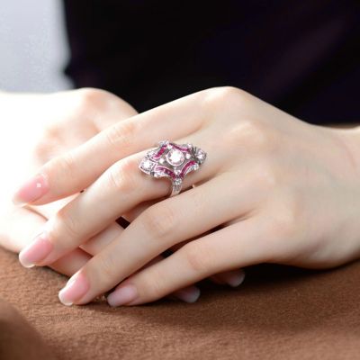 Sterling Silver Baguette and Round Cubic Zirconia Modern Ring