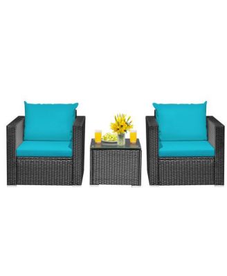 Outdoor 3-Piece Wicker Patio Furniture Set with Soft Cushions