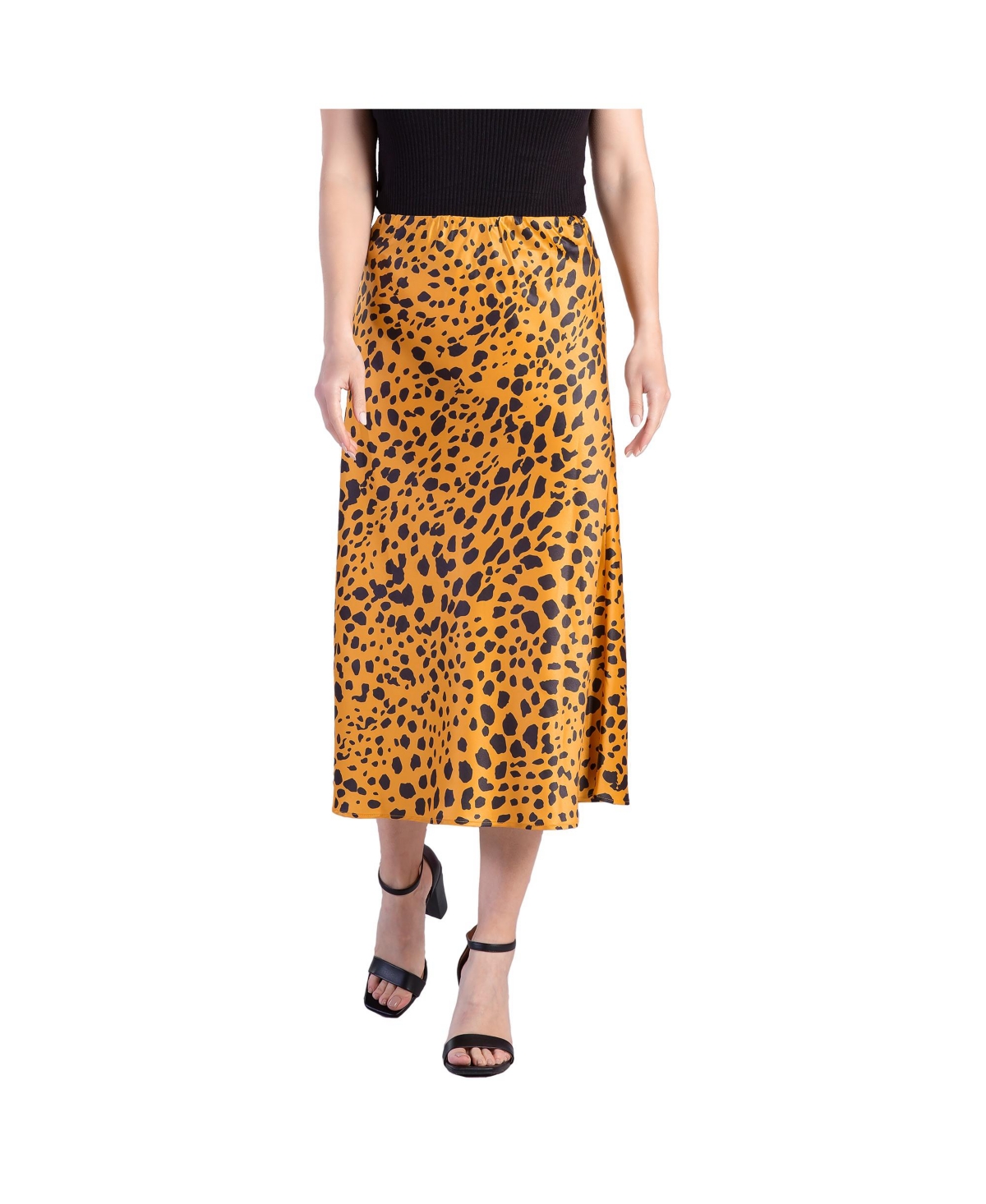 Women's Silky Sateen Leopard Print Midi Skirt - Golden leopard