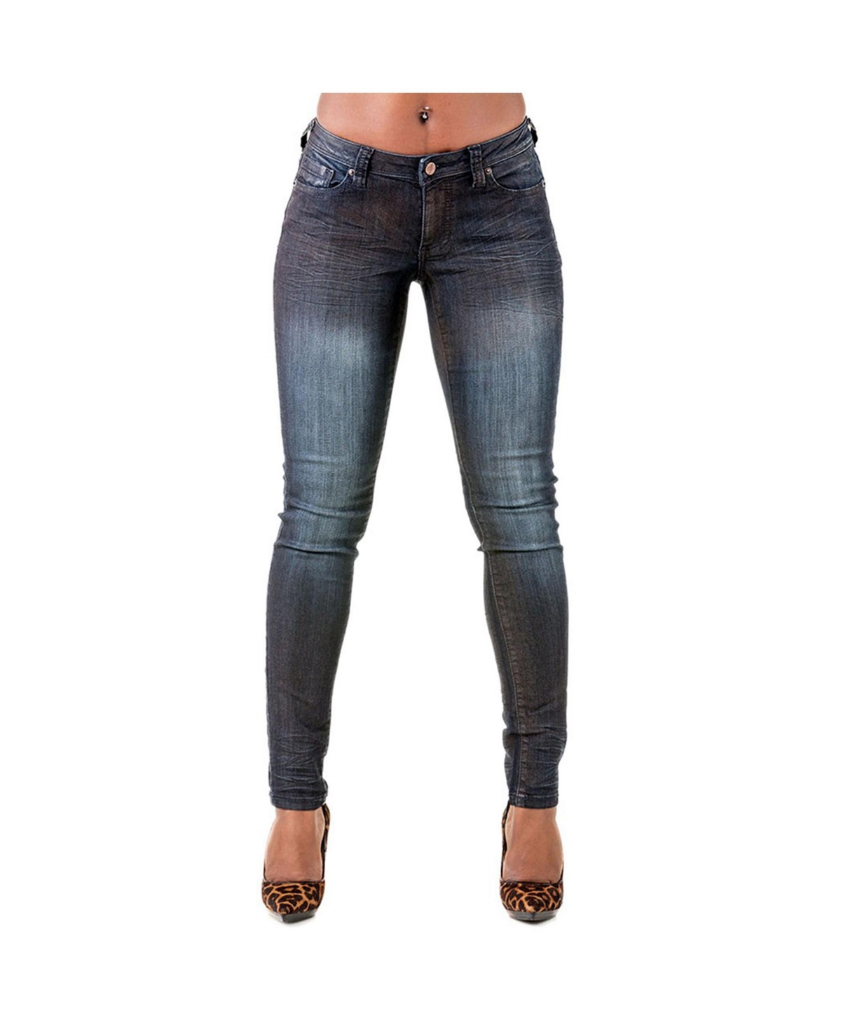Women's Curvy Fit Metallic Spray Stretch Denim Skinny Jeans - Blue tinted
