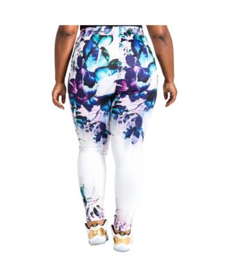 Women's Plus Size Curvy Fit Active Floral Print Poly Tricot Legging