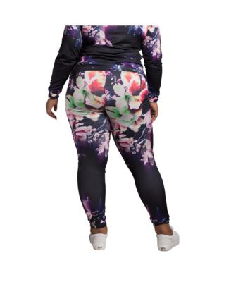 Women's Plus Size Curvy Fit Active Floral Print Poly Tricot Leggings