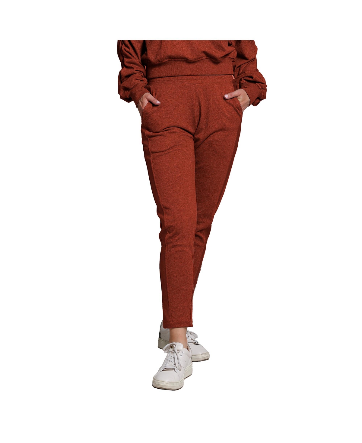 Women's French Terry Reverse Side Panel Trouser Jogger - Rust copper