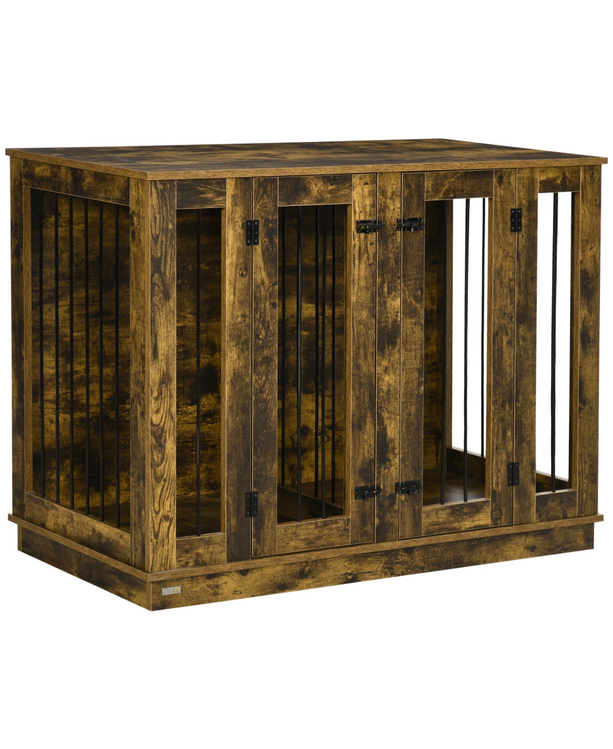 Large Furniture Style Dog Crate with Removable Panel Rustic Brown - Brown