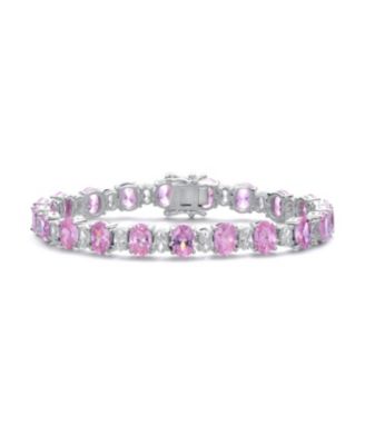 Sterling Silver White Gold Plated with Oval Cubic Zirconia Tennis Bracelet