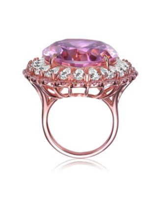 Sterling Silver 18K Rose Gold Plated with Purple Round Cubic Zirconia and Petals of Cubic Zirconia Flower Ring