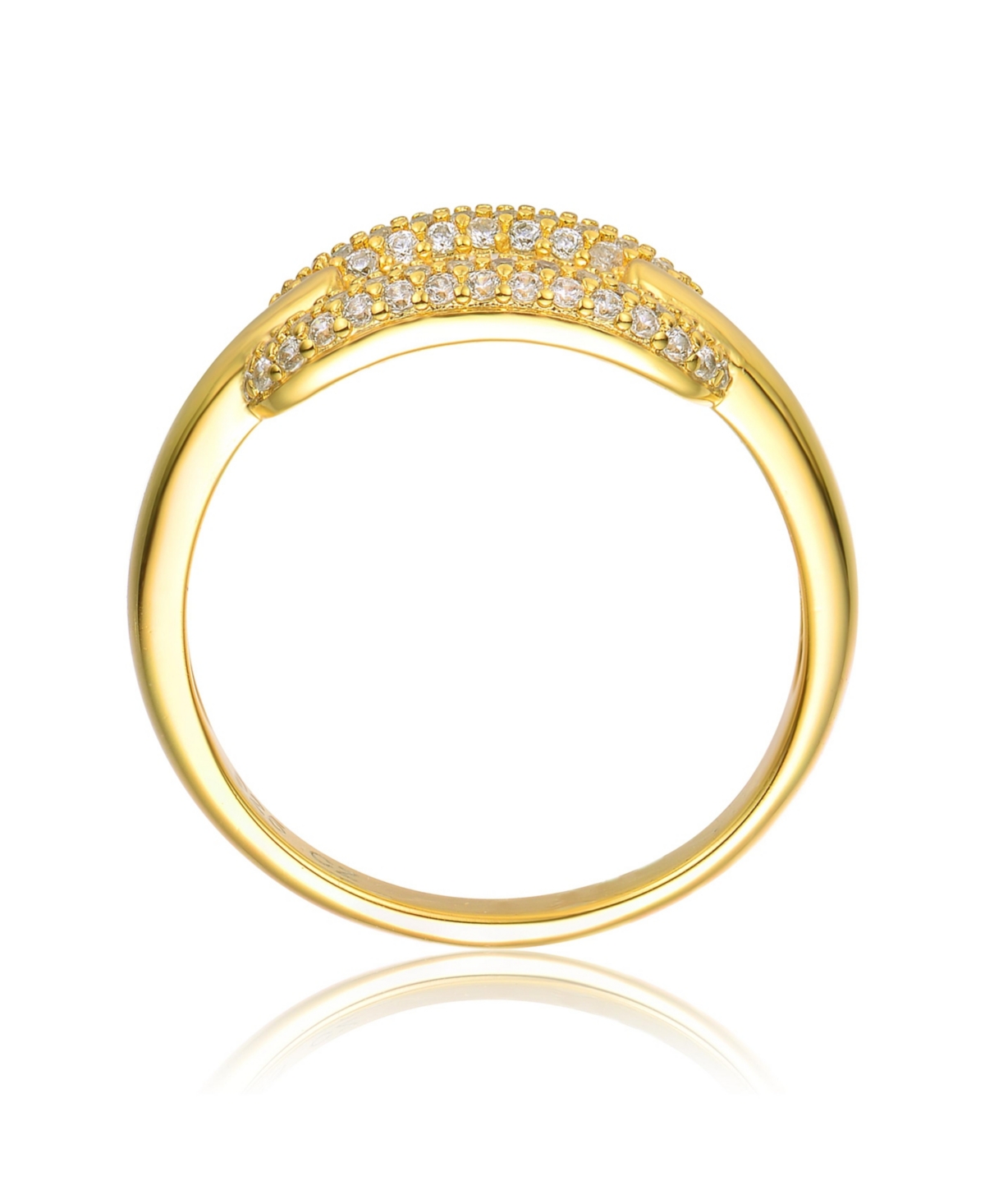 Sterling Silver 14KPlated and 2-Row of Cubic Zirconia Modern Ring - Gold