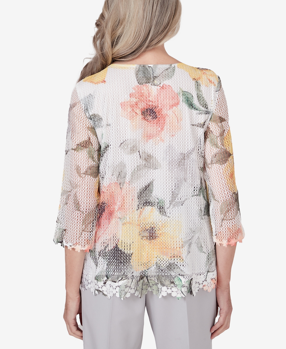 Alfred Dunner Women's Charleston Watercolor Floral Mesh Top