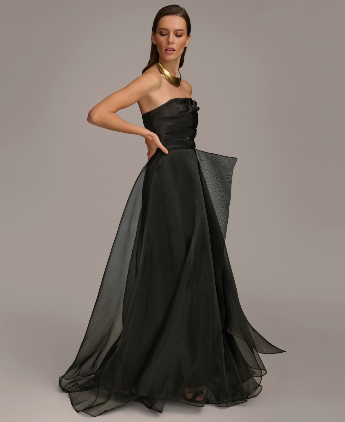 Shop Donna Karan Women's Sleeveless Cascade Gown In Black