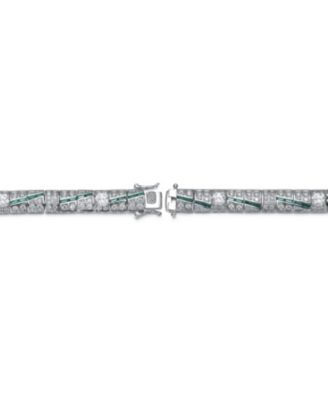 Sterling Silver Blue and Green Clear Cubic Zirconia Link Bracelet