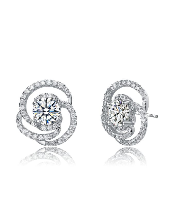 Rachel Glauber White Gold Plated with Cubic Zirconia Solitaire Love Knot