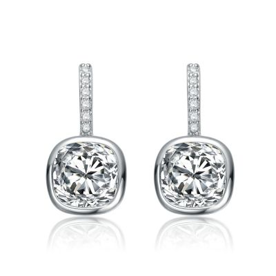 Elegant White Gold Plated Bezel Set Drop Earrings