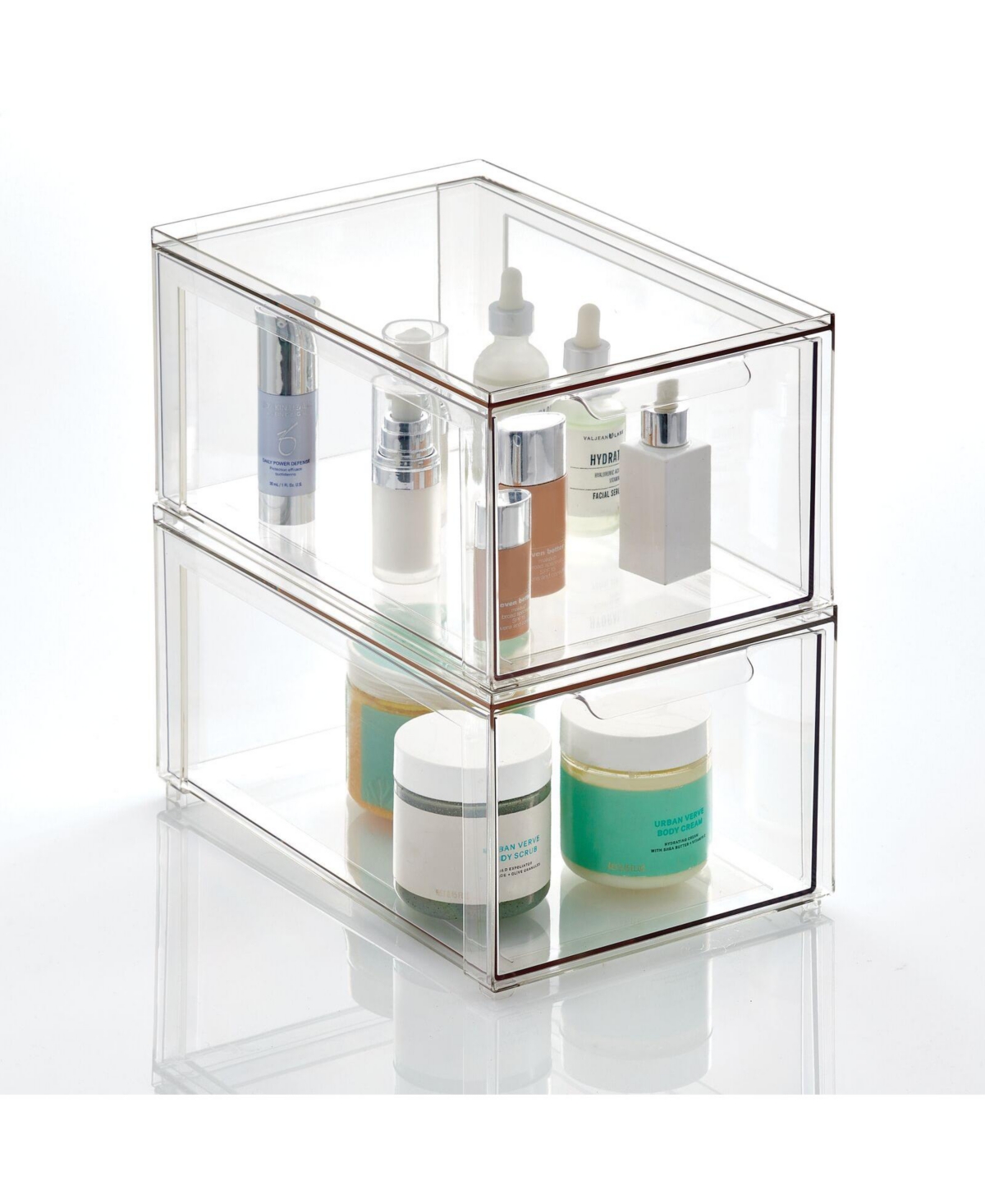 Plastic Stackable Bathroom Storage Organizer with Drawer, 2 Pack, Clear - Clear