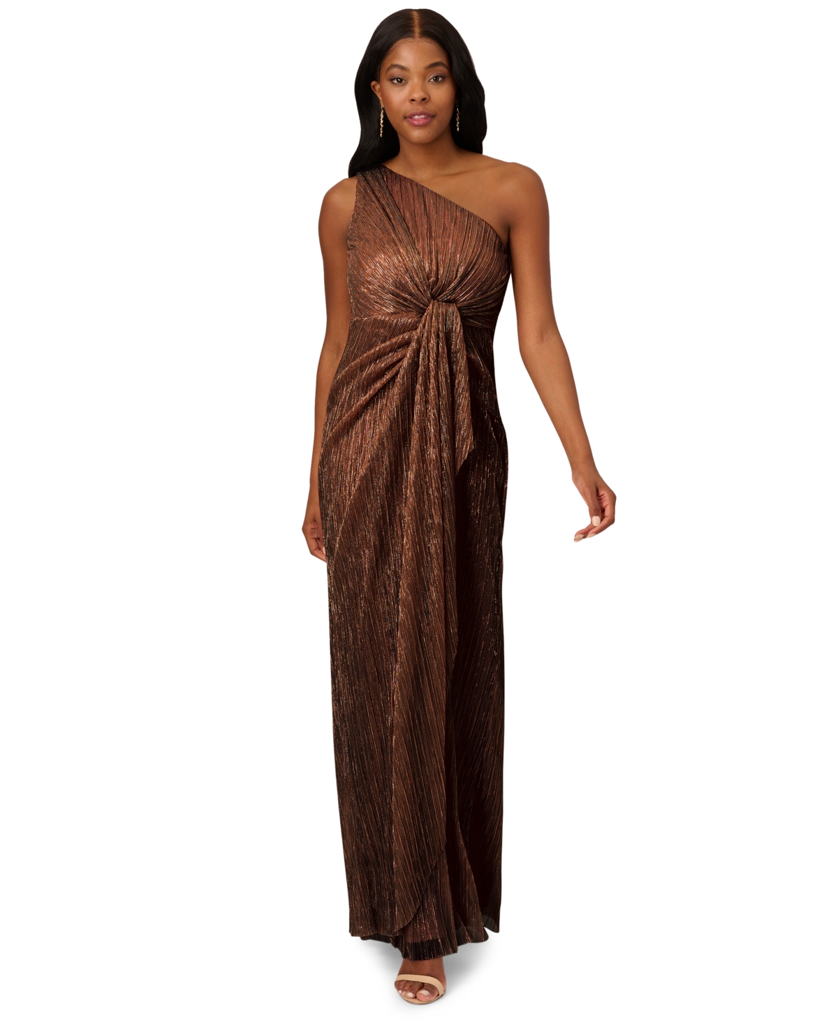 Shop Adrianna Papell Stardust One-shoulder Gown In Copper