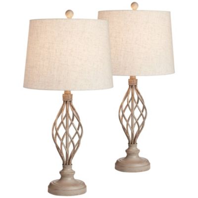 Annie Modern Coastal Table Lamps 28" Tall Set of 2 Weathered Sand Iron Cream Tapered Drum Shade for Bedroom Living Room Bedside