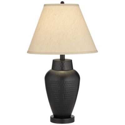 Auburn Rustic Farmhouse Table Lamp 25" High Bronze Hammered Natural Linen Empire Shade for Bedroom Living Room Bedside Nightstand Office