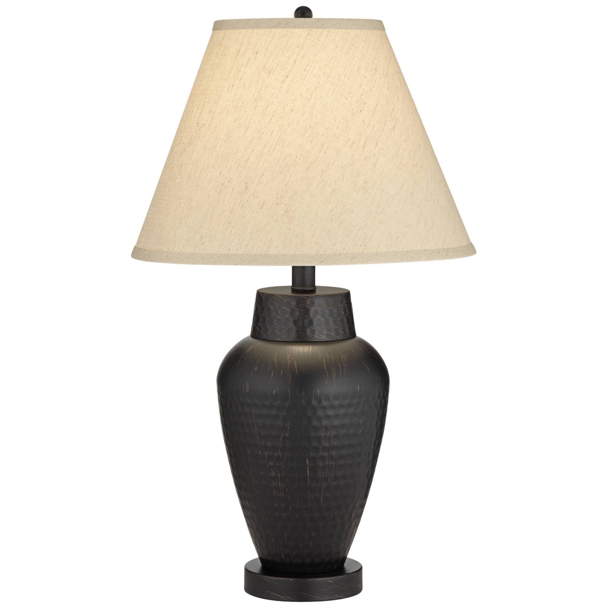 Regency Hill Auburn Rustic Farmhouse Table Lamp 25" High Bronze Hammered Natural Linen Empire Shade for Bedroom Living Room Bedside Nightstand Of